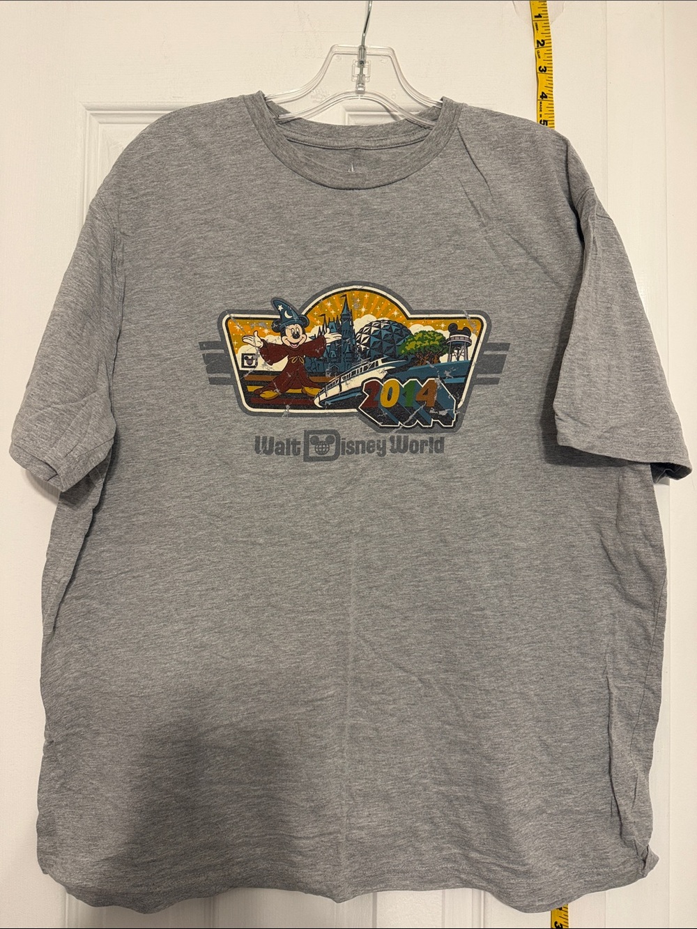 Disney Gray Short Sleeve Tee with Sorcerer Mickey Park Graphic